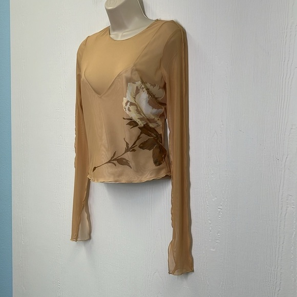 Zara - Floral Mesh Sand Color Long Sleeve With Tank Underneath Blouse Size Small - Picture 5 of 11
